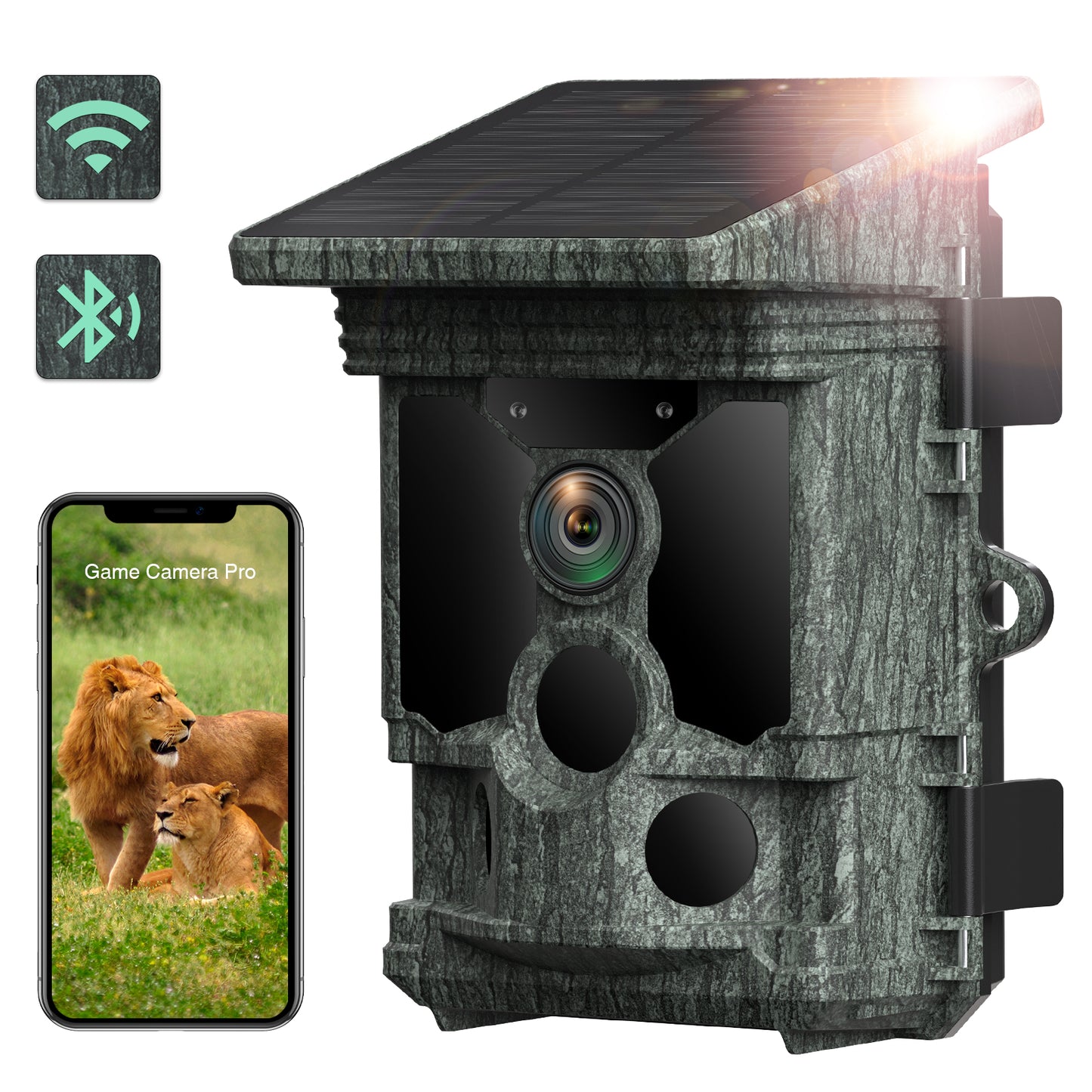 CAMPARK Trail Camera Solar Powered Native 4K 30fps 46MP Rechargeable WiFi Bluetooth Game Hunting Camera with 0.1s Trigger Time 3 PIR Sensor Night Vision Waterproof IP66 Loop Recording Deer Trail Cam