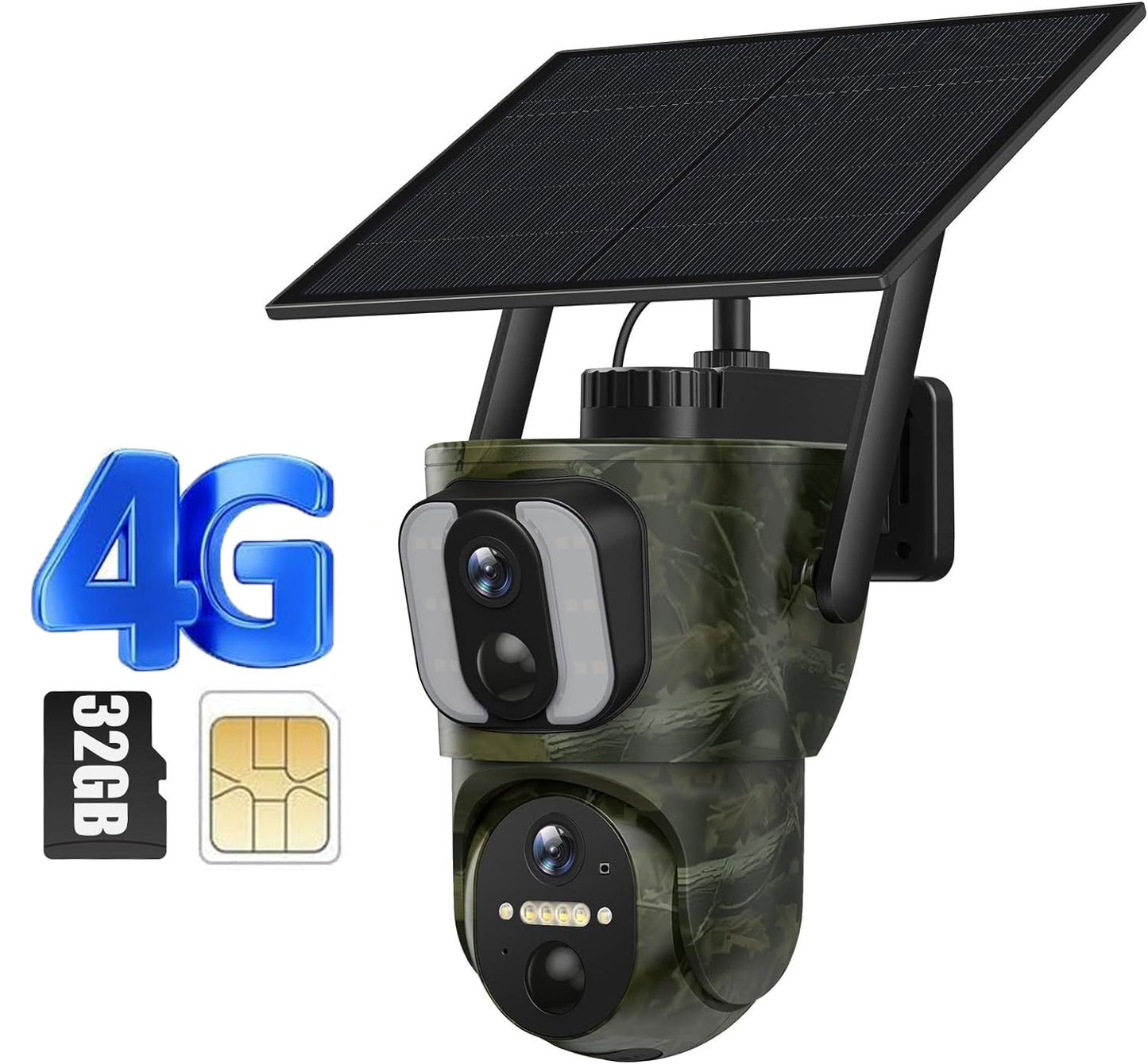 CAMPARK Cellular Trail Camera with SD Card Dual Len 4G LTE Wireless 1080P Pan Tilt Solar Hunting Game Camera Color Night Vision 360° Full View Waterproof IP66 Motion Alert for Wildlife Monitoring