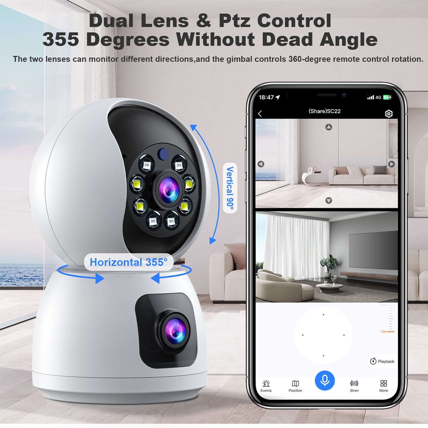 Toguard SC24 2 Packs 2K Dual Lens Wi-Fi Security Camera indoor Wireless Dome Surveillance Camera Pet Camera Baby Monitor