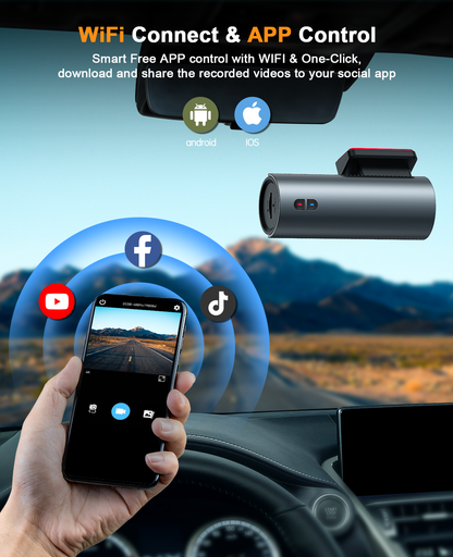 Dash Cam 4K, WiFi 2160P Dash Camera for Cars with 64GB SD Card, UHD Front Dashcam with APP, Car Camera with Voice Prompt, Super Night Vision, WDR, Loop Recording, G-Sensor, 24 Hours Parking Mode