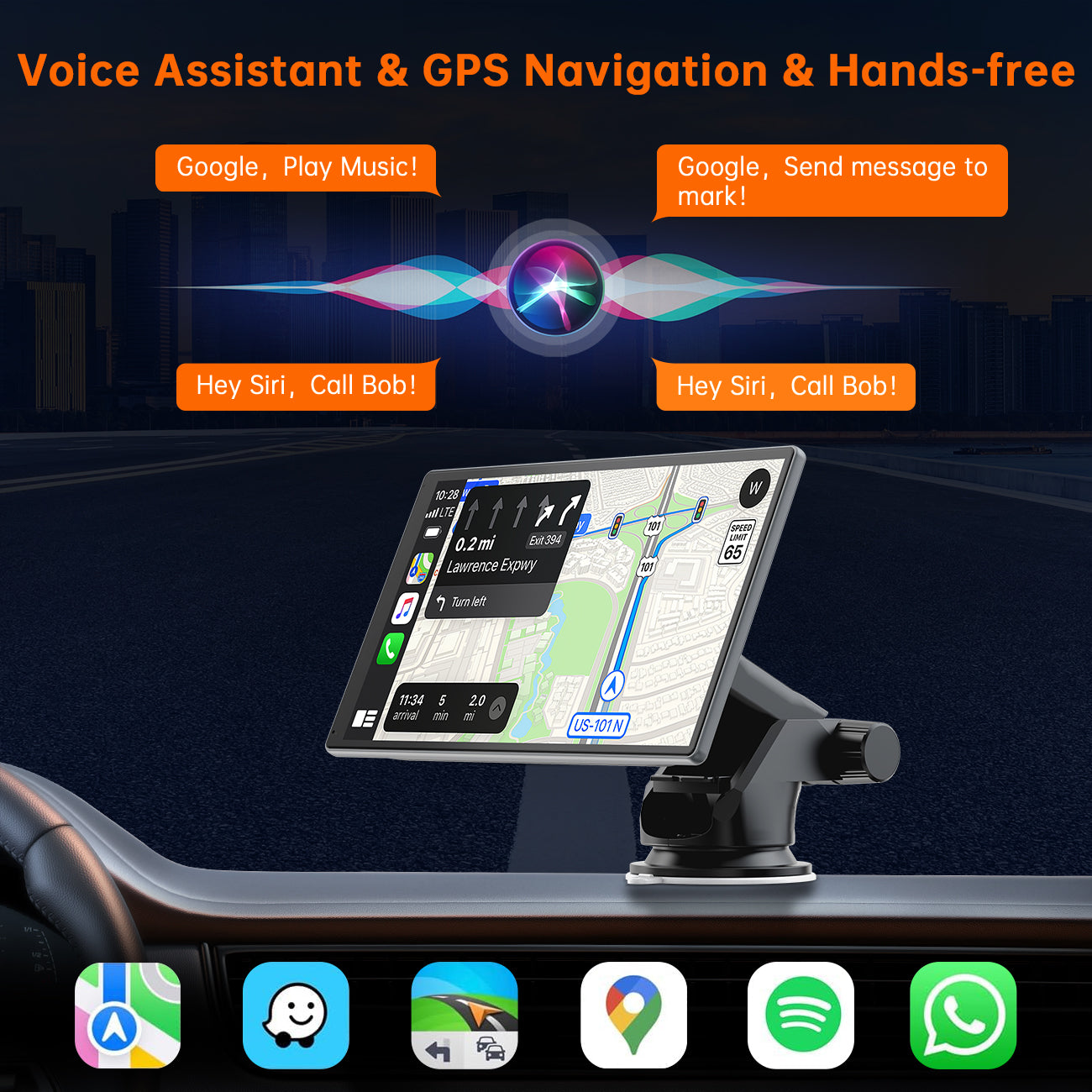 LAMTTO 9 Inch Wireless Car Stereo with Apple Carplay & 1080P Reverse Camera,Portable Touch Screen Car Play GPS Navigation for Car,Car Audio Receivers with Mirror Link, Android Auto, Bluetooth,FM, Siri