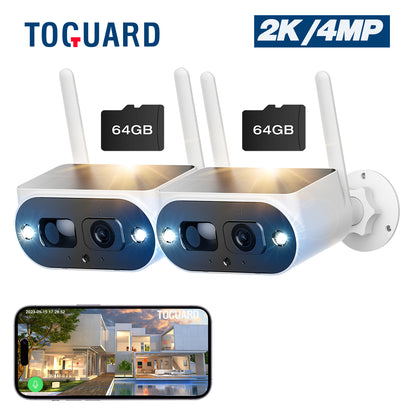 Toguard SC15 2 Pack 2K/4MP Solar Security Camera Wireless WiFi Outdoor Battery Powered Bullet Surveillance Camera