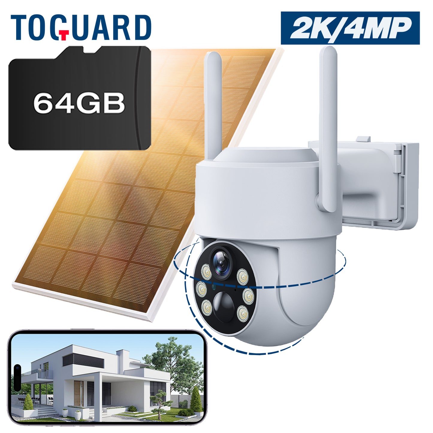 Toguard SC21 2K/4MP Solar Wireless WiFi Security Camera Outdoor PTZ Dome Camera