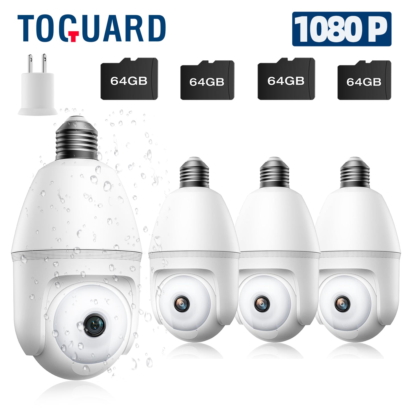 Toguard SC47 4 Pack  Light Bulb Security Camera Outdoor E27 PTZ Dual Lens Wireless Dome Surveillance Camera