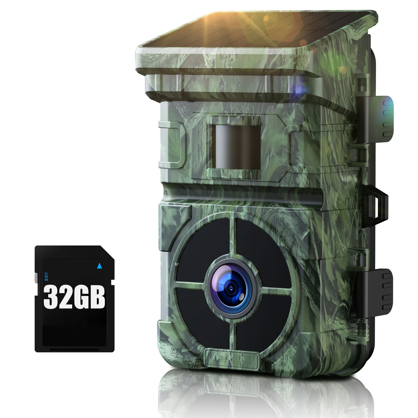 CAMPARK Solar Trail Camera with SD Card 1080P 24MP 2500mAh Built-in Lithium Battery Rechargea Game Deer Hunting Camera with Night Vision Waterproof IP66 Motion Activated 0.1s Trigger Time