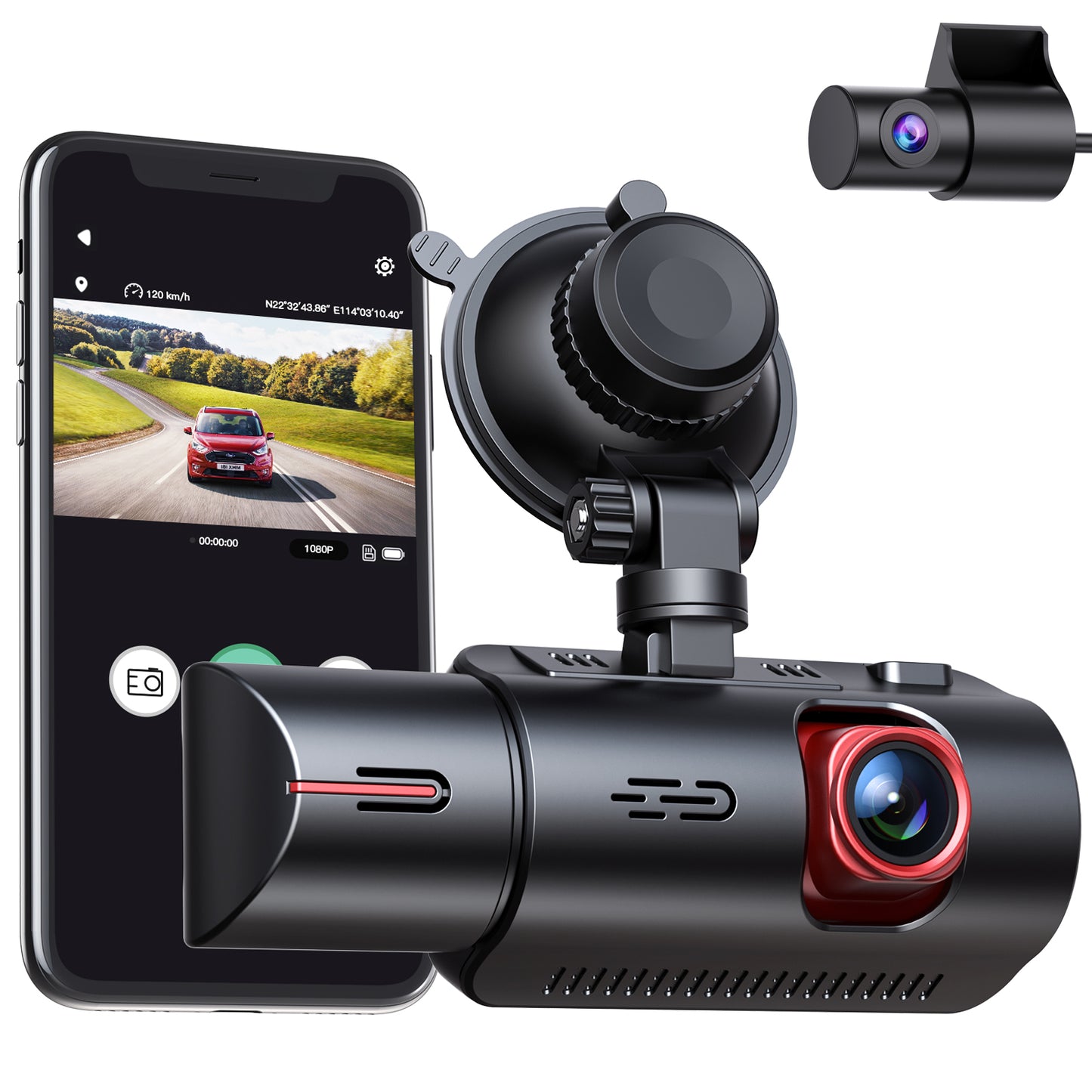 TOGUARD WiFi Dash Cam 4K Car Camera GPS Speed 3 Channel Dash Camera Front and Rear Inside 2K+1080P+2K IR Night Vision,170° Wide Angle,WDR,Emergency Lock, Parking Monitor