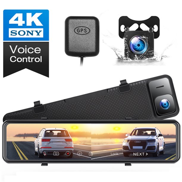 TOGUARD 4K Mirror Dash Cam ,GPS Full Touch Screen Front and Rear Dual Lens Backup Camera 12" Voice Control Car DVR Recorder Night Vision Dash Cam Front and Rear w/Parking Assistant