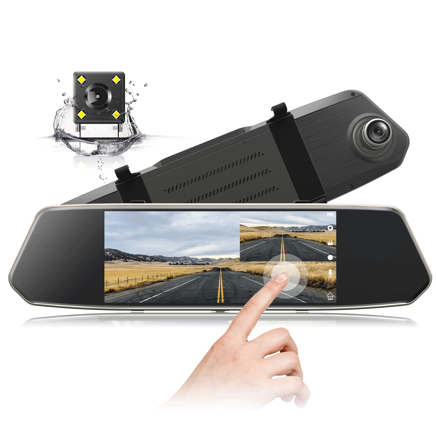 TOGUARD Backup Camera 7"mirror HD Front and Rear Video Dash Cam Driving Recorder 1080p Rearview Dual Len