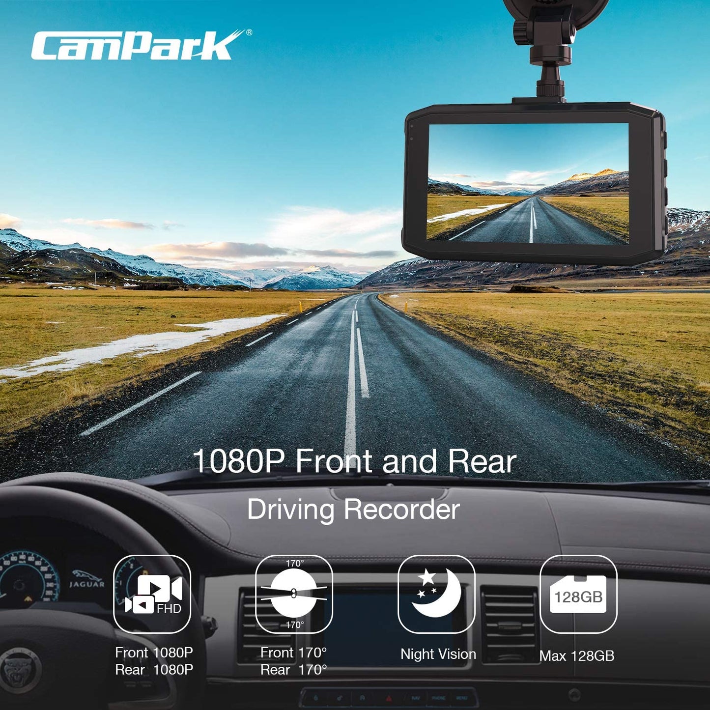 Campark DC20 Dash Cam Front and Rear Dual 1080P Car Camera with 340 Wide Angle Recording
