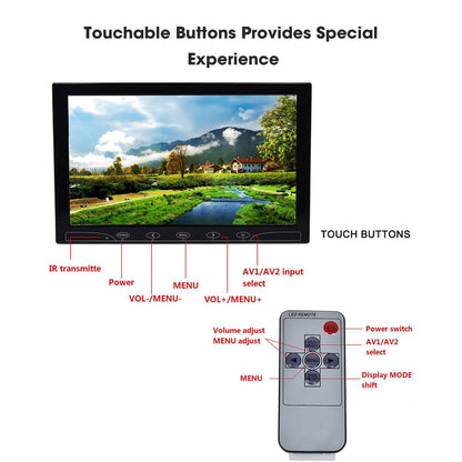 TOGUARD 10.1 inch Security Monitor, 1024x600 Resolution Small HDMI Monitor Touch Buttons Video and Audio LED Color Display Screen AV/VGA/HDMI Input with Remote Control