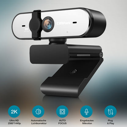 CAMPARK 2K QHD Streaming Computer Camera Autofocus Webcam microphone Plug & Play
